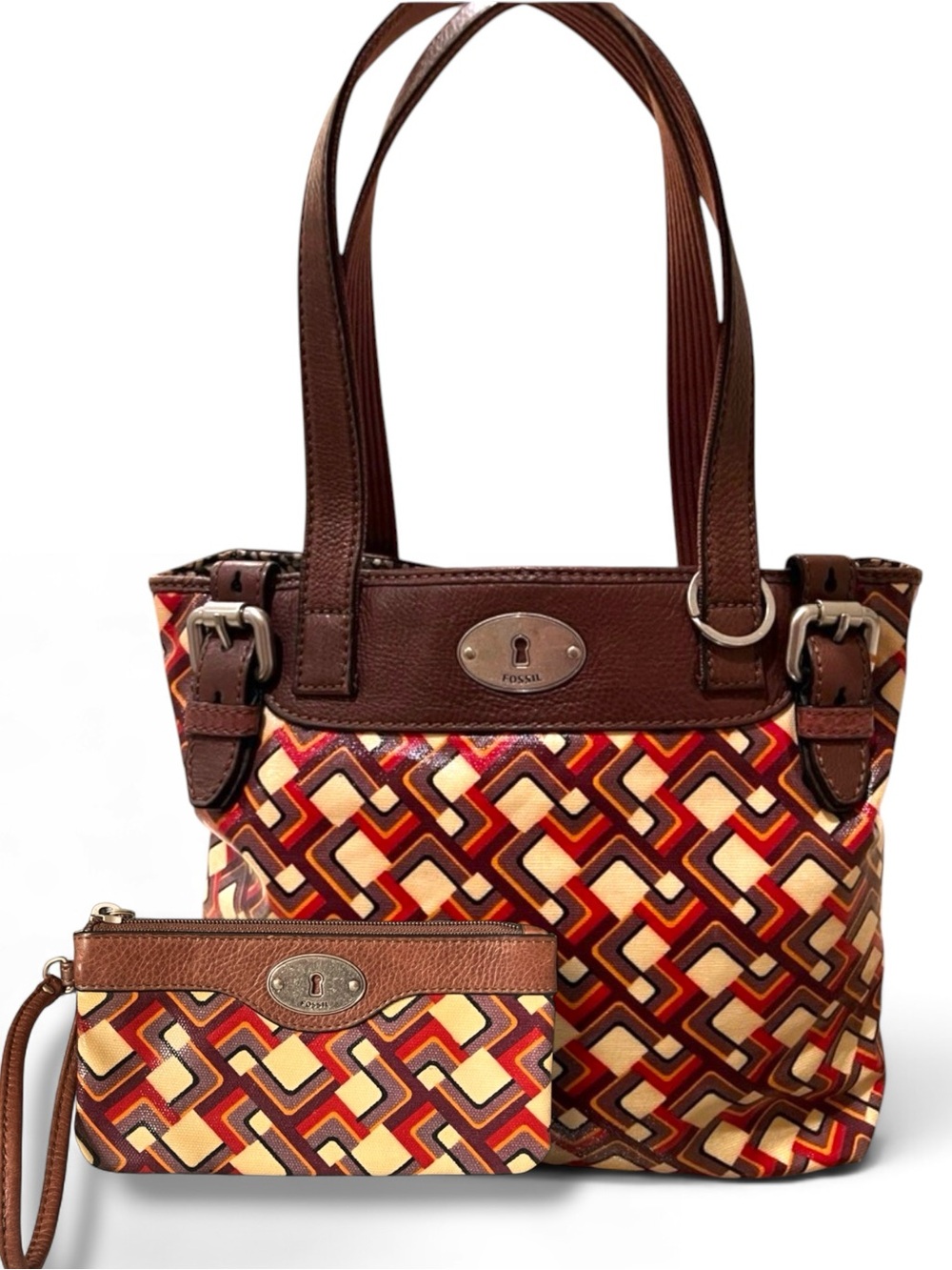 Fossil Key-Per Geometric Carry All Coated Canvas Large Tote
